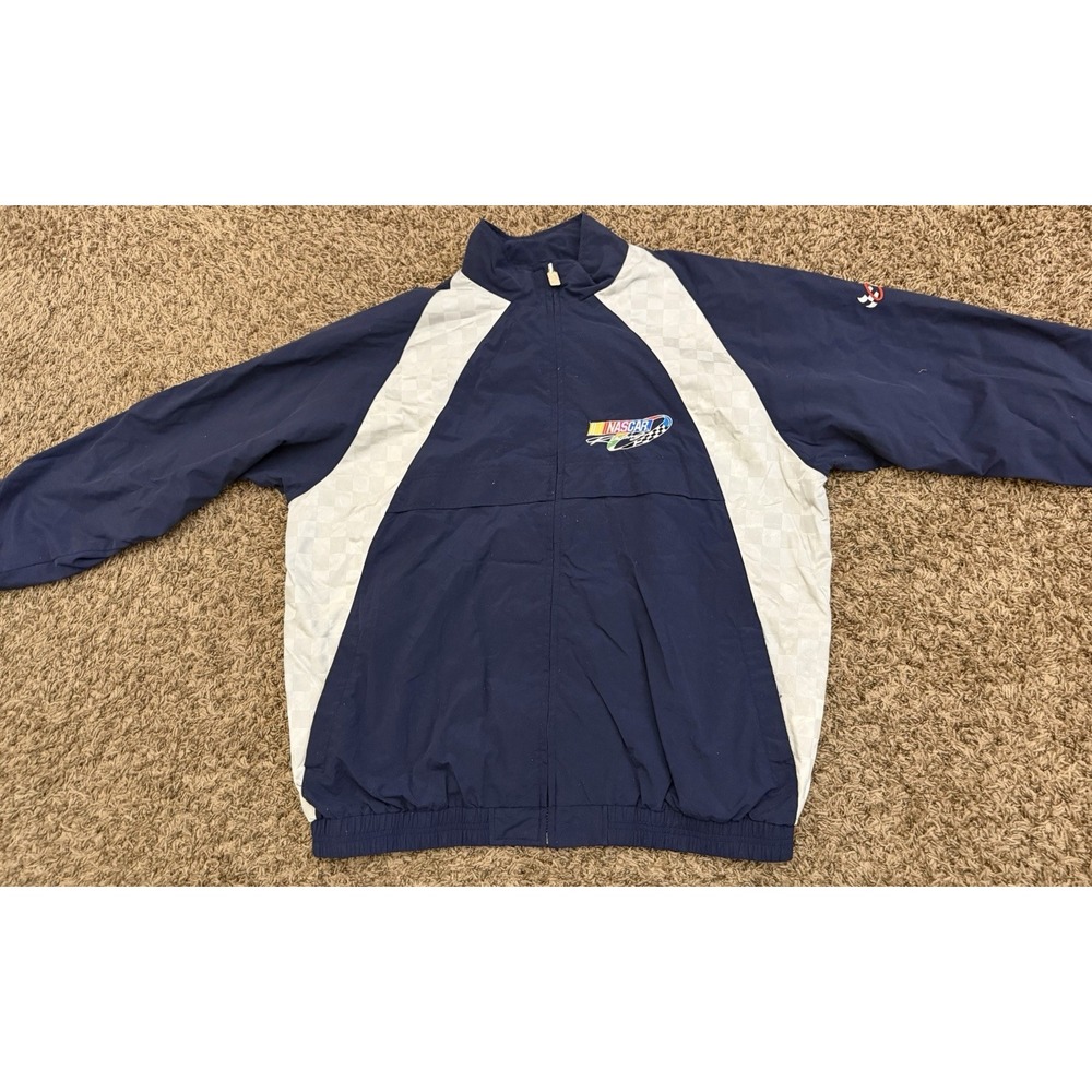 Vintage Chase Authentic NASCAR Windbreaker Blue White Jacket Mens Size 2XL